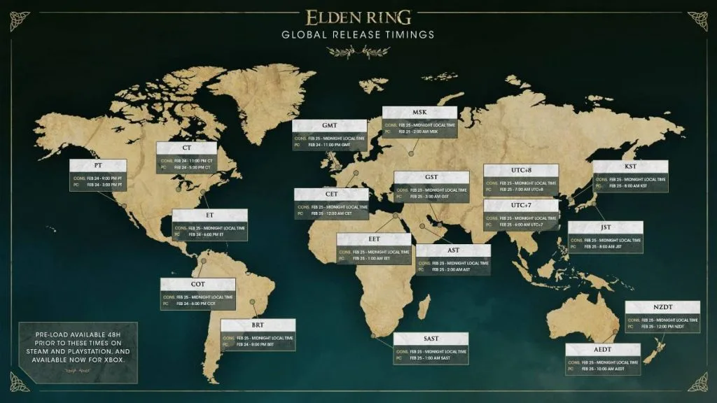 Horarios de lanzamiento global de Elden Ring