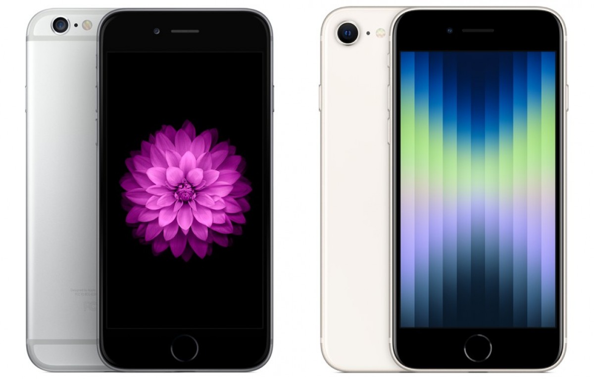 iPhone 6 a la izquierda y iPhone SE (2022) a la derecha